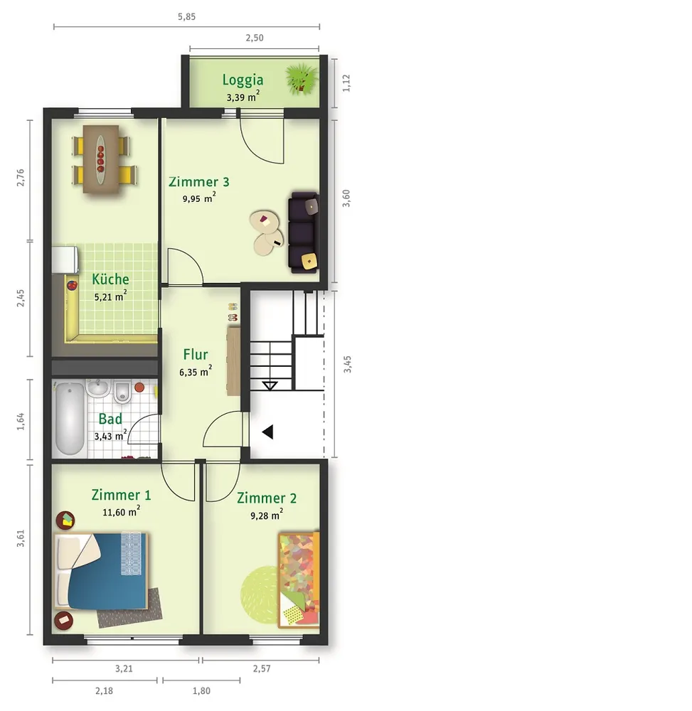 3 Zimmer Wohnung mit 57 m² in Halle (Saale) – Bild 2