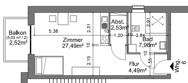 1 Zimmer Wohnung mit 45 m² in Marburg – Bild 2