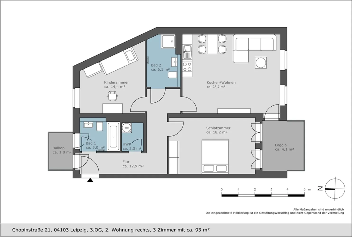 3 Zimmer Wohnung mit 93 m² in Leipzig – Bild 2