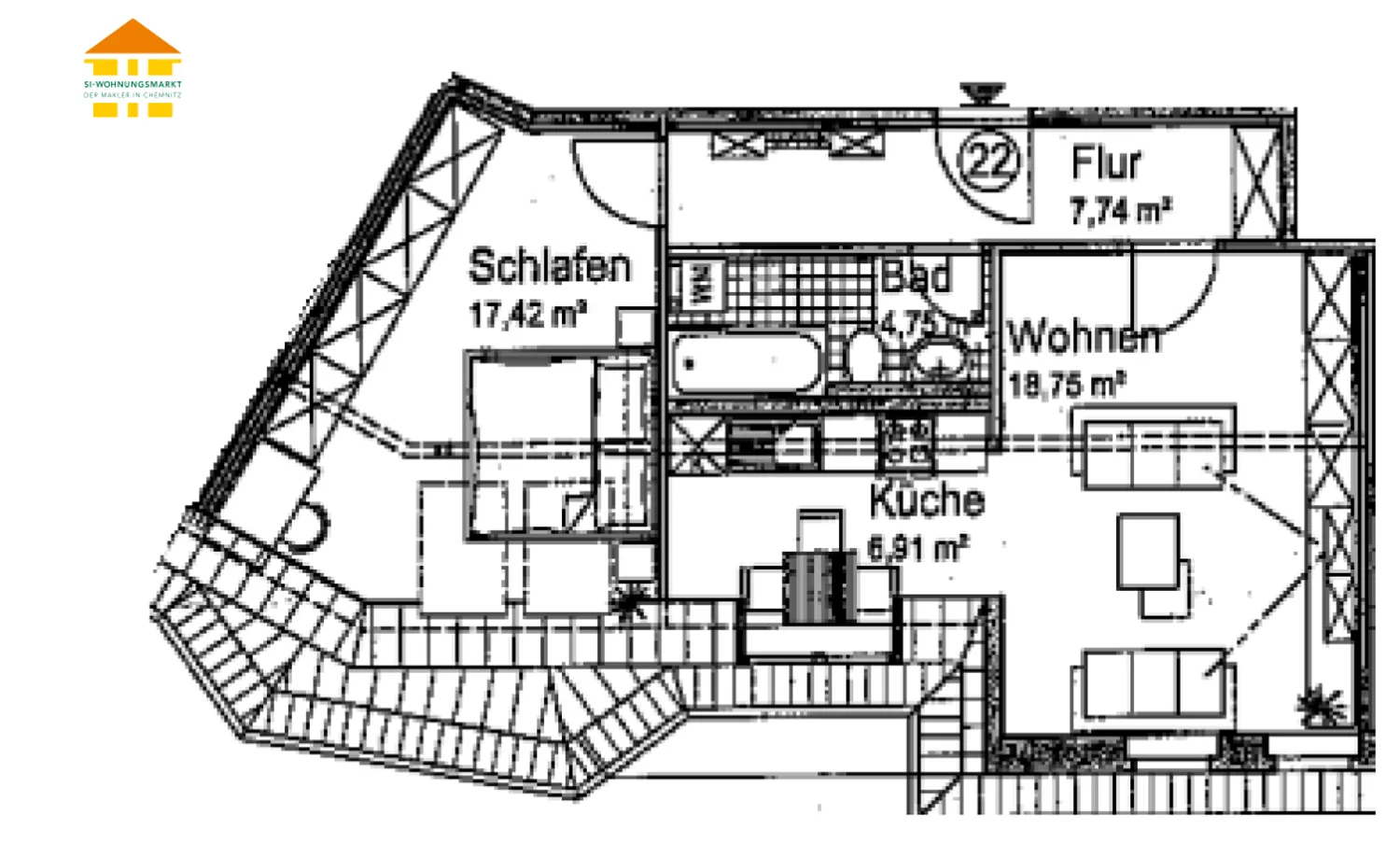 2 room apartment with 56 m² in Chemnitz – Photo 5