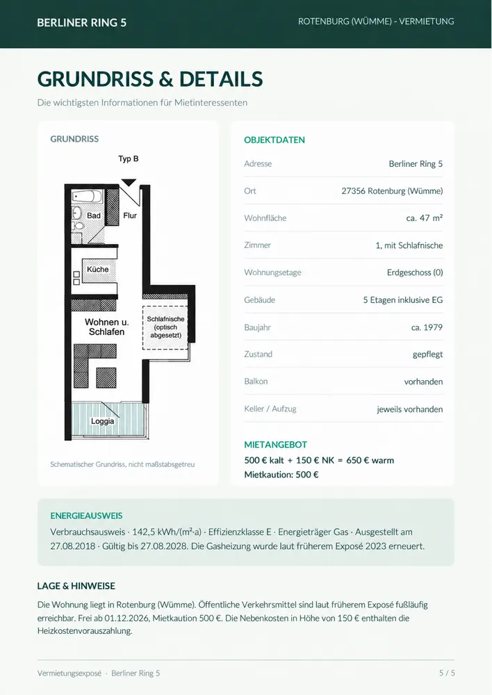 2 Zimmer Wohnung mit 47 m² in Rotenburg (Wümme) – Bild 2