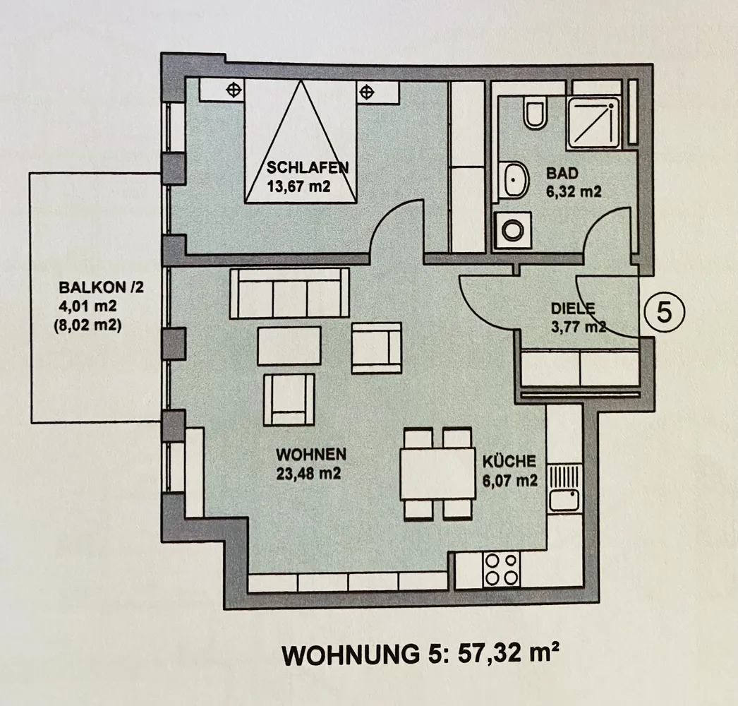 2 Zimmer Wohnung mit 57 m² in Augsburg – Bild 2