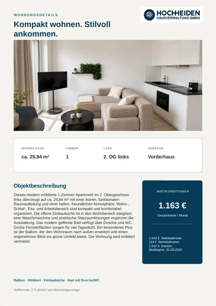 1 Zimmer Wohnung mit 30 m² in Berlin – Bild 2