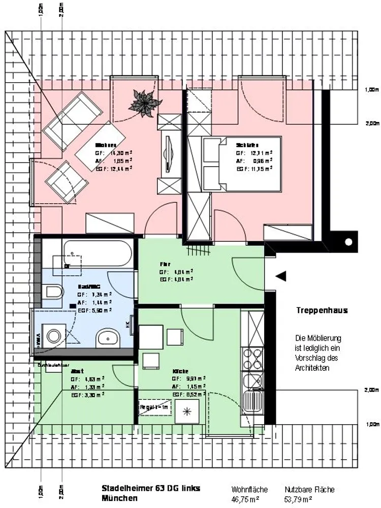 2 room apartment with 47 m² in Munich – Photo 1