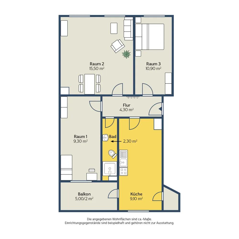 3 Zimmer Wohnung mit 56 m² in Leipzig – Bild 1