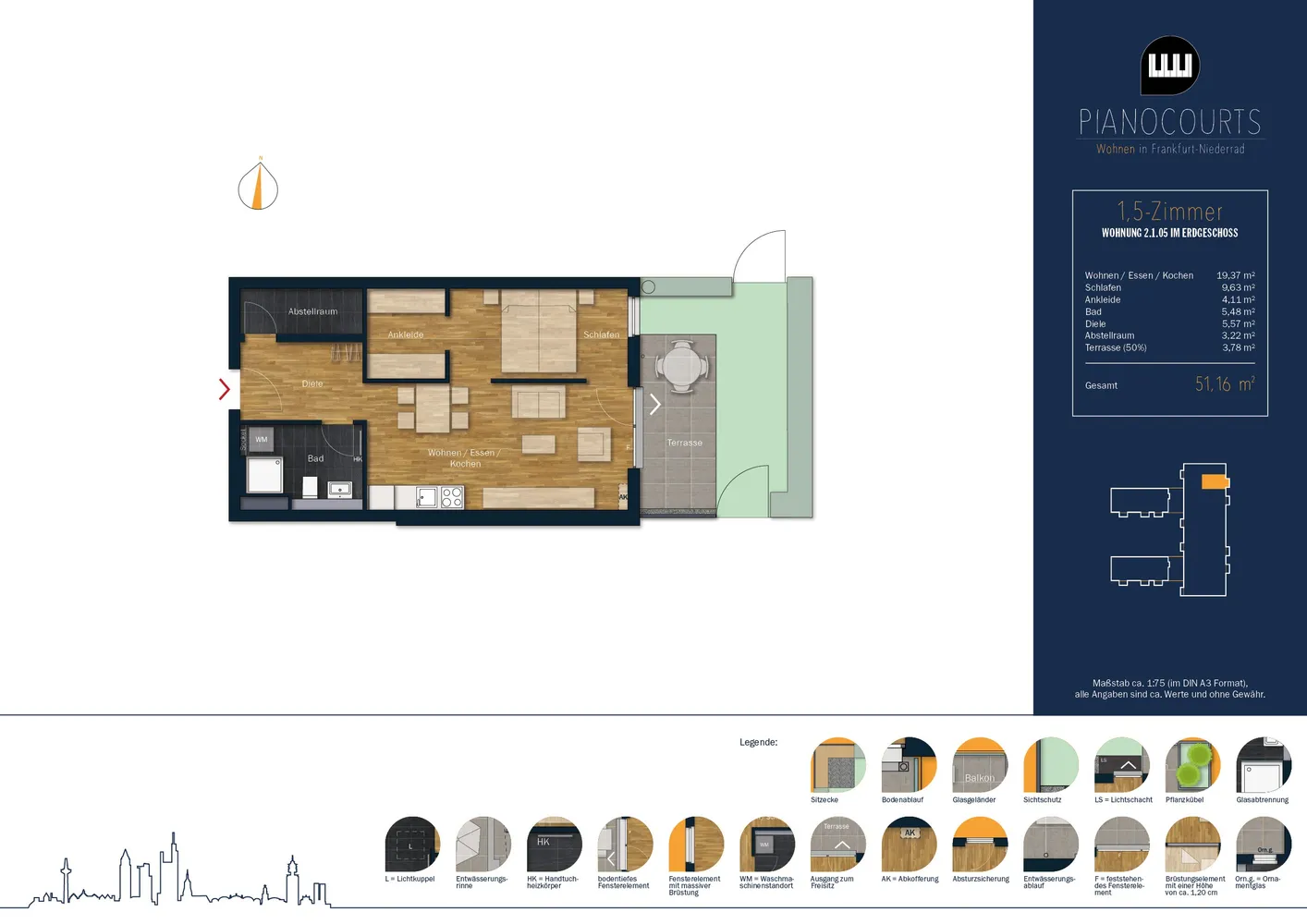 1 Zimmer Wohnung mit 51 m² in Frankfurt am Main – Bild 2