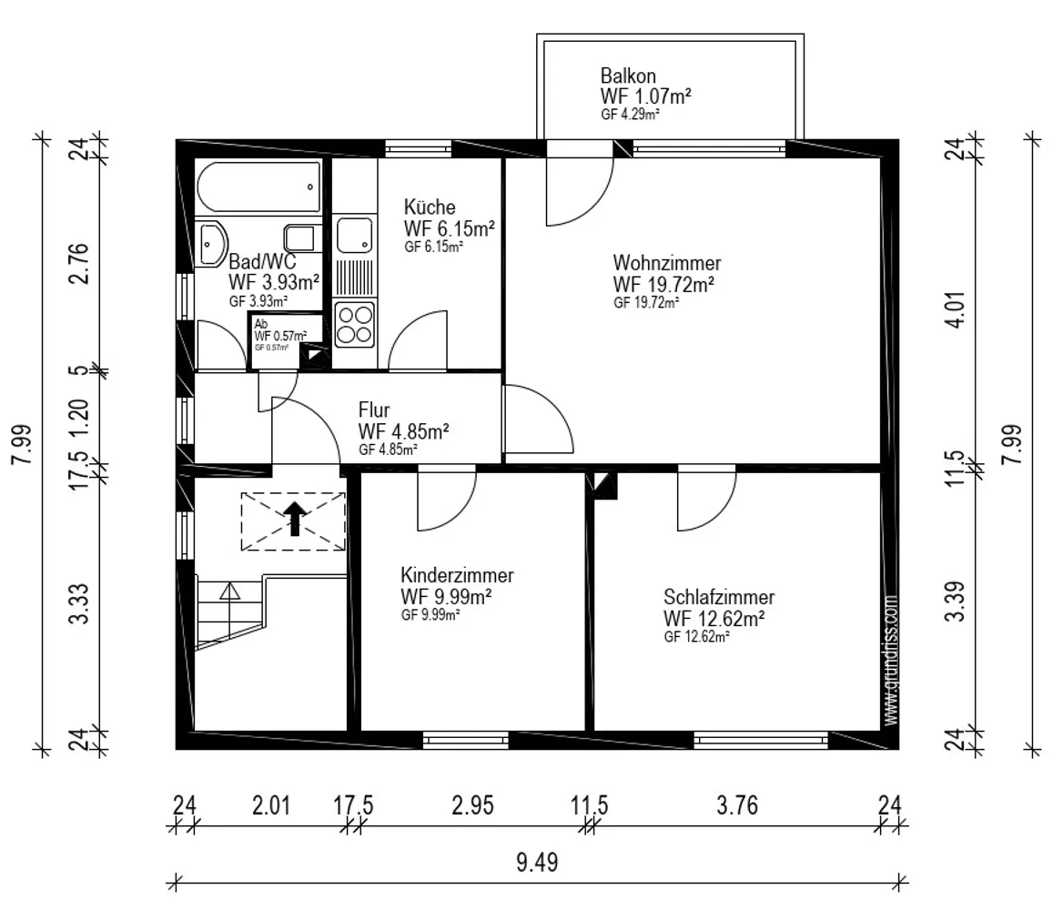 4 Zimmer Wohnung mit 59 m² in Hanau – Bild 2