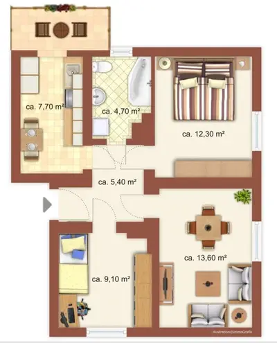 3 Zimmer Wohnung mit 57 m² in Halle (Saale) – Bild 2