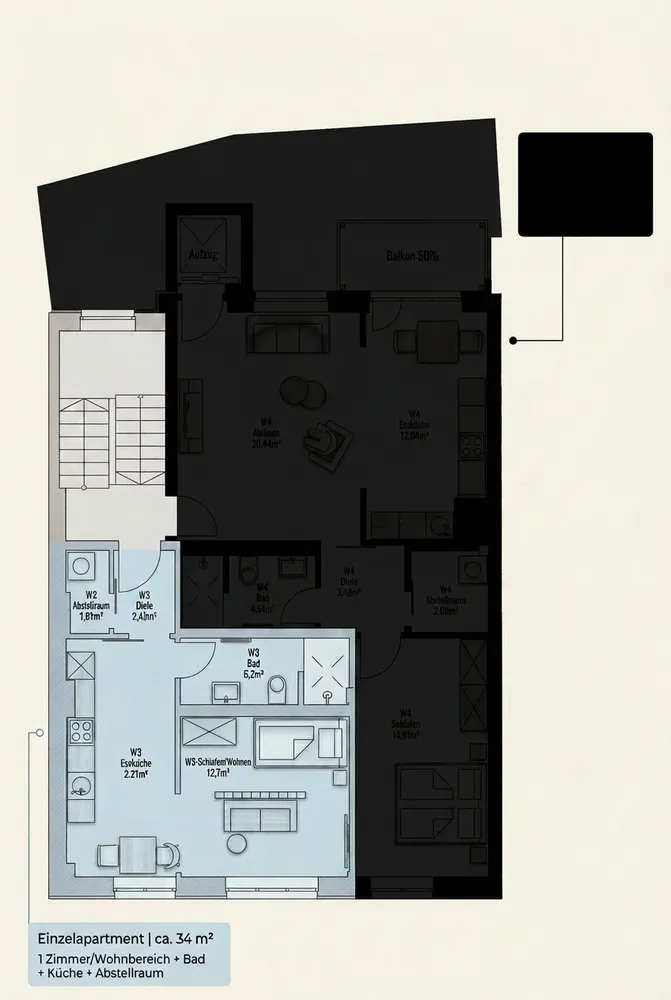 1 Zimmer Wohnung mit 34 m² in Ansbach – Bild 1