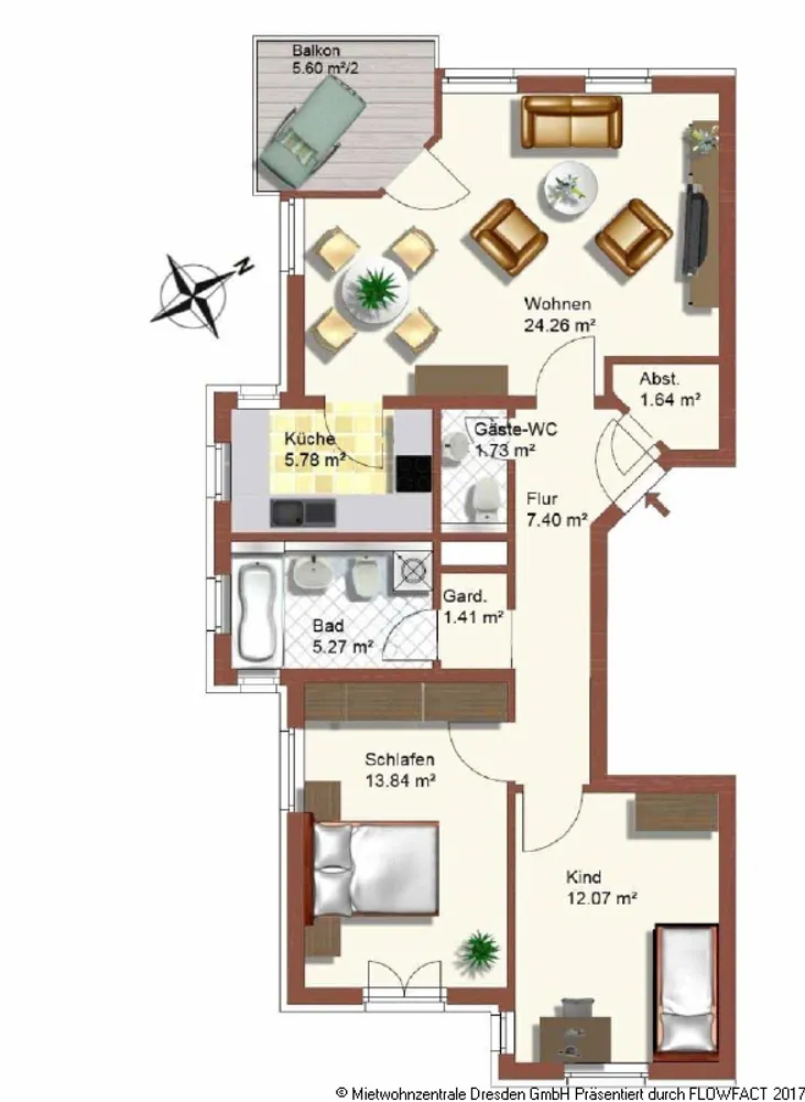 3 room apartment with 75 m² in Dresden – Photo 2