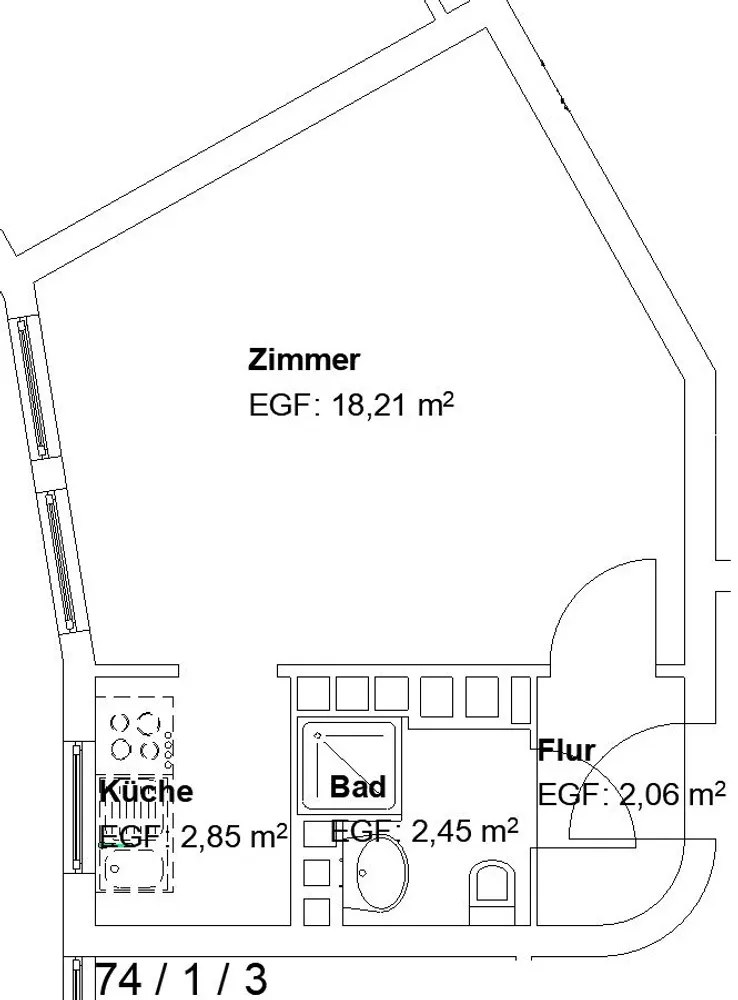 1 Zimmer Wohnung mit 26 m² in Kassel – Bild 2