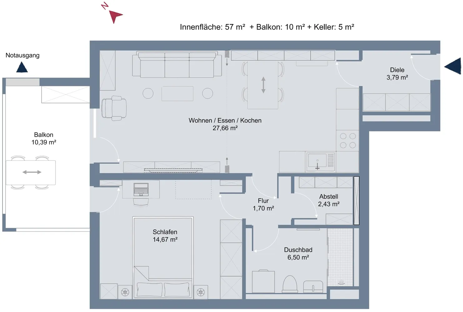 2 Zimmer Wohnung mit 59 m² in Frankfurt am Main – Bild 1