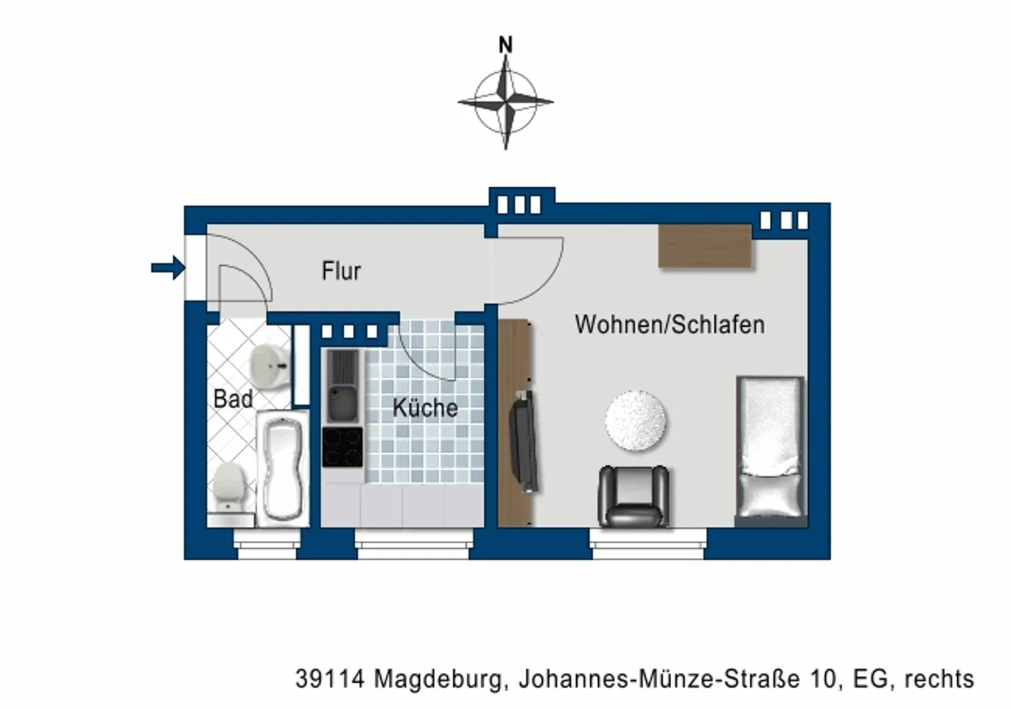 1 room apartment with 31 m² in Magdeburg – Photo 2