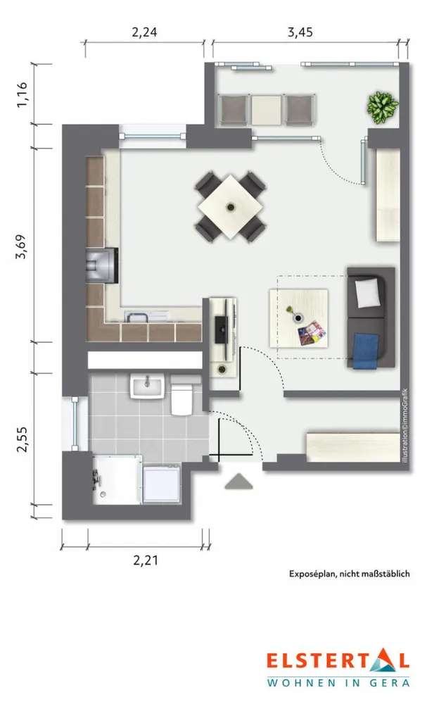 1 Zimmer Wohnung mit 35 m² in Gera – Bild 2