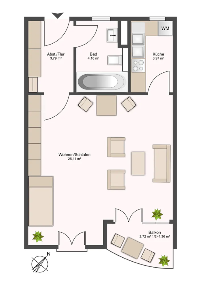 1 room apartment with 38 m² in Augsburg – Photo 7