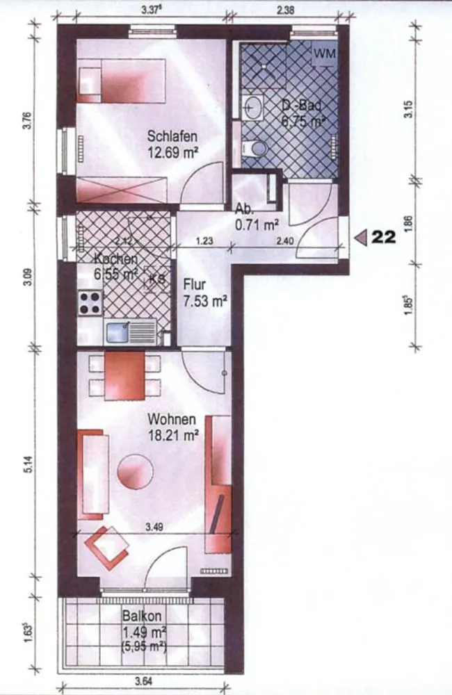 2 Zimmer Wohnung mit 54 m² in Hamburg – Bild 1