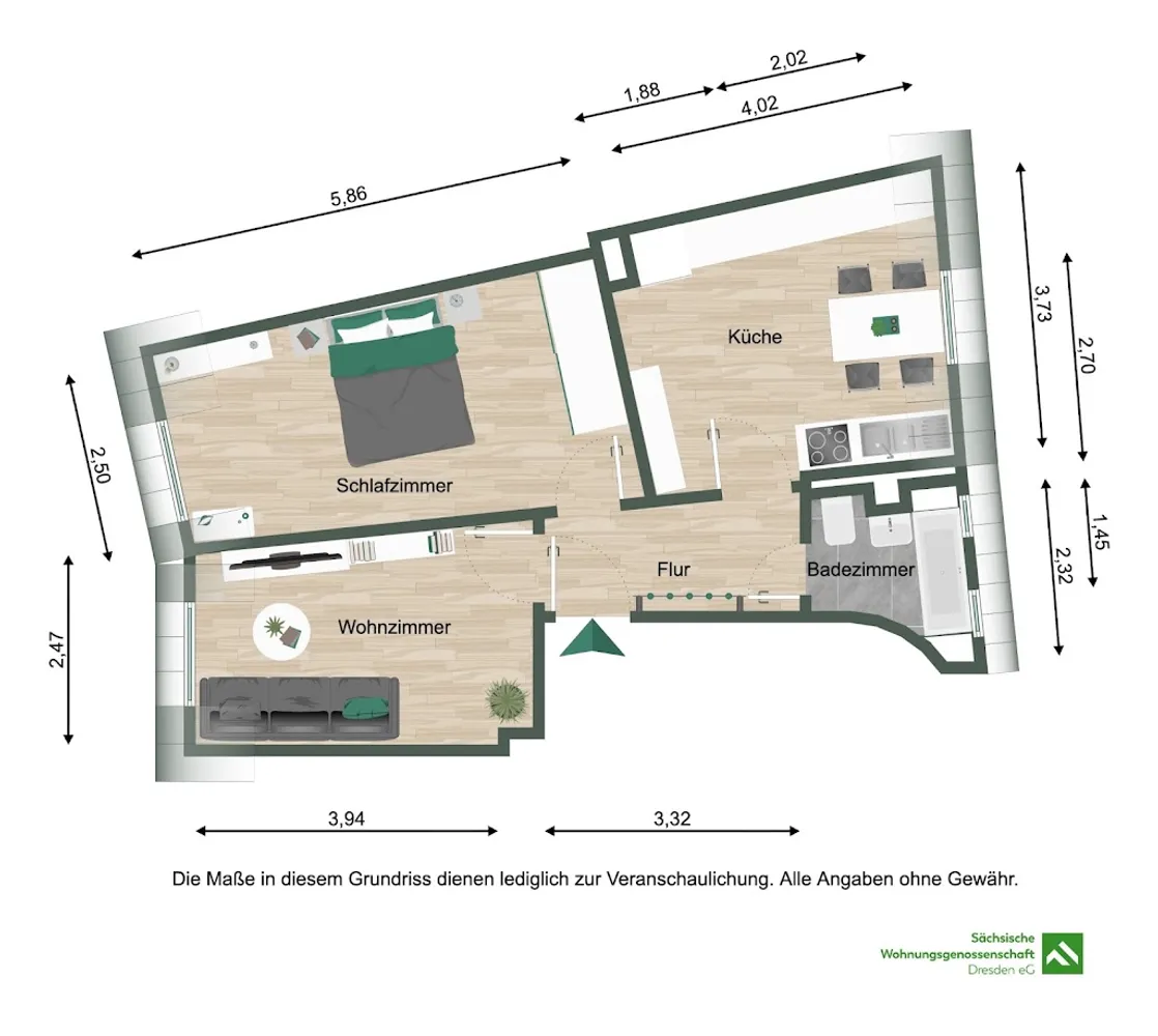2 room apartment with 45 m² in Dresden – Photo 2