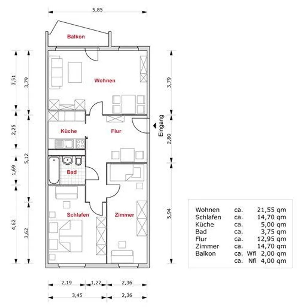 3 Zimmer Wohnung mit 74 m² in Erfurt – Bild 2