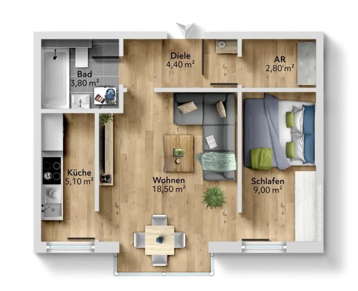 2 Zimmer Wohnung mit 44 m² in München – Bild 1