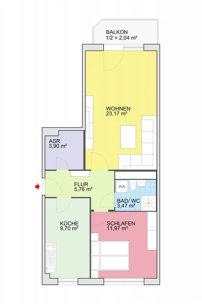 2 room apartment with 60 m² in Chemnitz – Photo 2