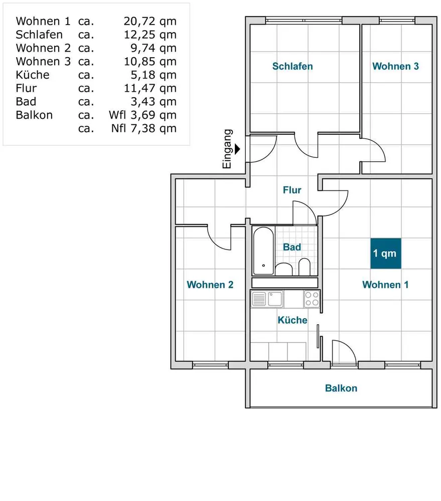 3 Zimmer Wohnung mit 64 m² in Dresden – Bild 2