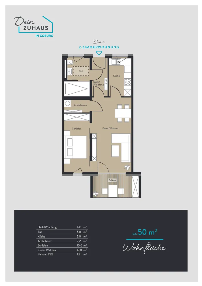 2 Zimmer Wohnung mit 50 m² in Coburg – Bild 2