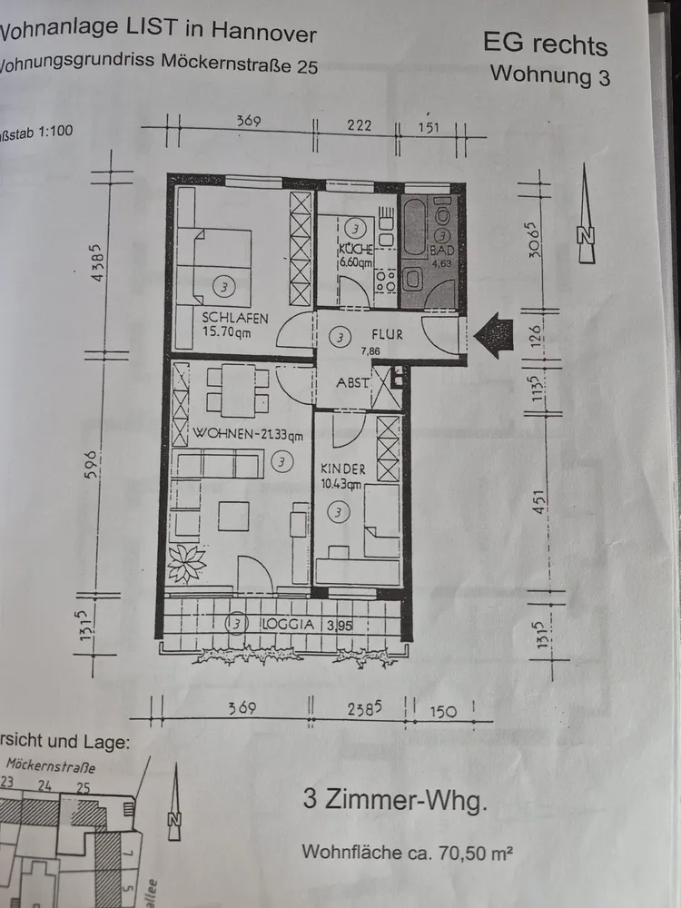 3 Zimmer Wohnung mit 71 m² in Hannover – Bild 2