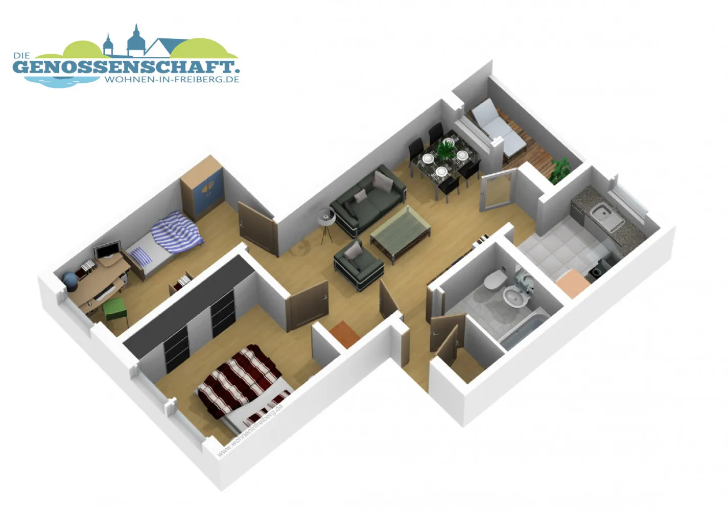 3 Zimmer Wohnung mit 55 m² in Freiberg – Bild 1