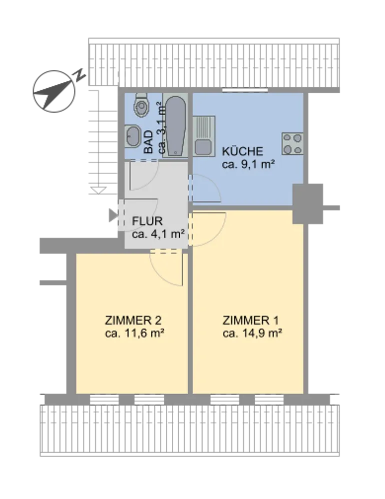 2 Zimmer Wohnung mit 43 m² in Hamburg – Bild 2
