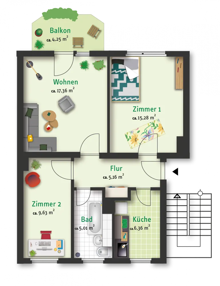 3 Zimmer Wohnung mit 59 m² in Merseburg – Bild 2