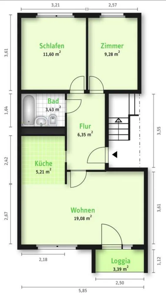 3 Zimmer Wohnung mit 57 m² in Halle (Saale) – Bild 2