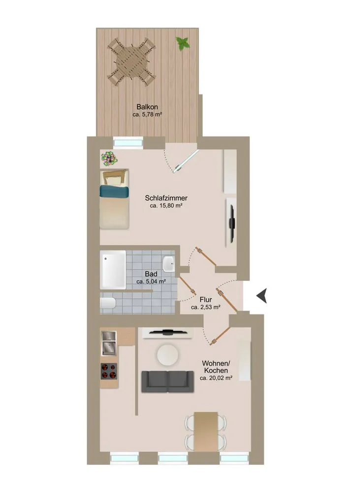 2 Zimmer Wohnung mit 49 m² in Bitterfeld-Wolfen – Bild 2