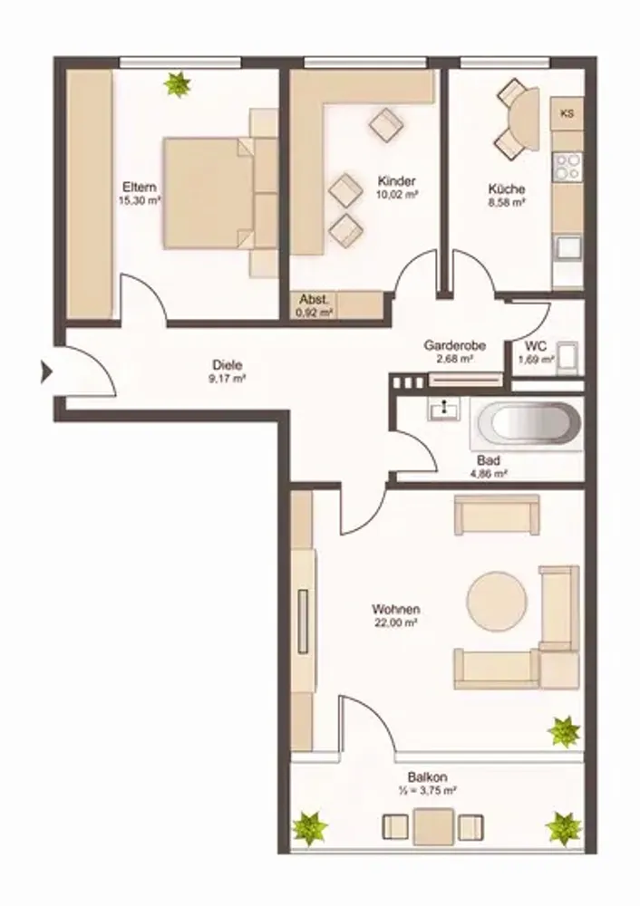 3 Zimmer Wohnung mit 80 m² in Karlsruhe – Bild 2