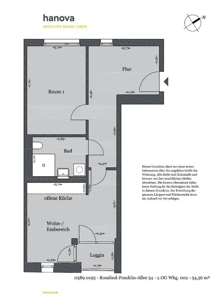 2 Zimmer Wohnung mit 55 m² in Hannover – Bild 1