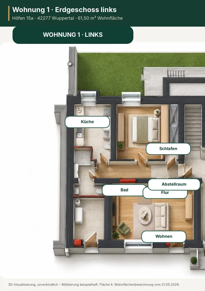 2 Zimmer Wohnung mit 62 m² in Wuppertal – Bild 1