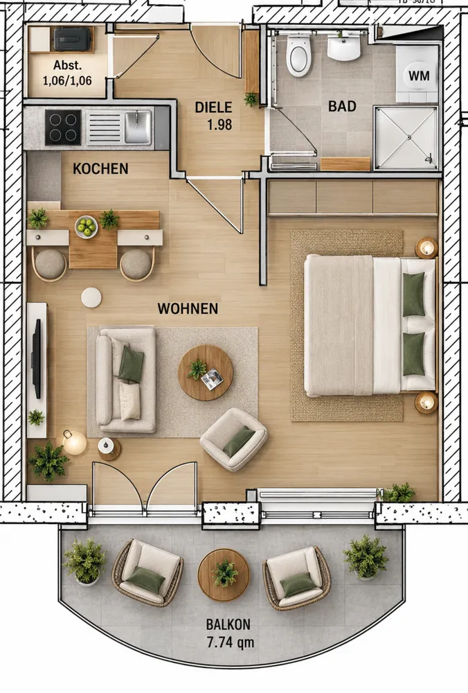 1 Zimmer Wohnung mit 42 m² in Rheinfelden – Bild 1
