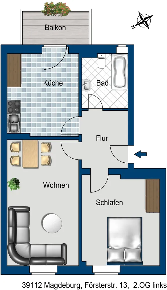 2 room apartment with 54 m² in Magdeburg – Photo 2