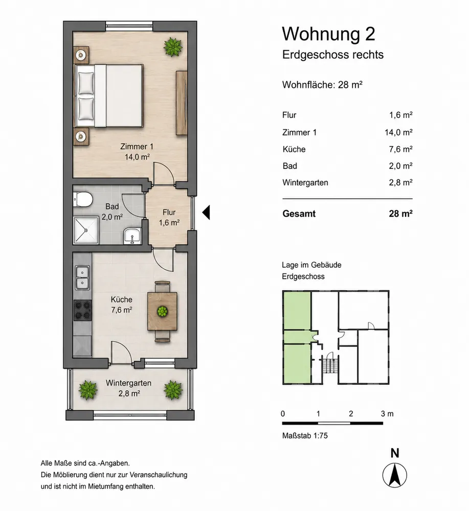 1 Zimmer Wohnung mit 28 m² in Kiel – Bild 2