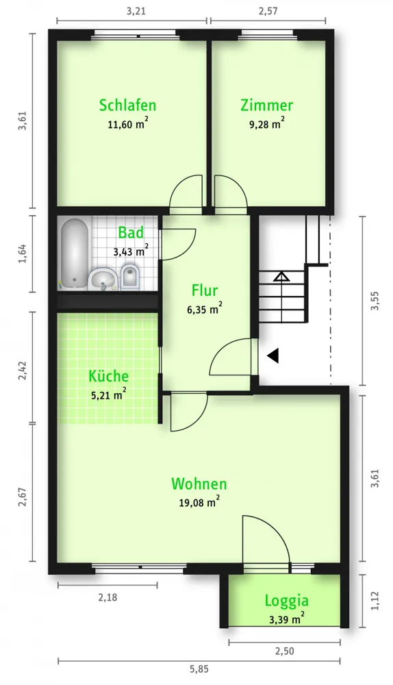 3 Zimmer Wohnung mit 57 m² in Halle (Saale) – Bild 2