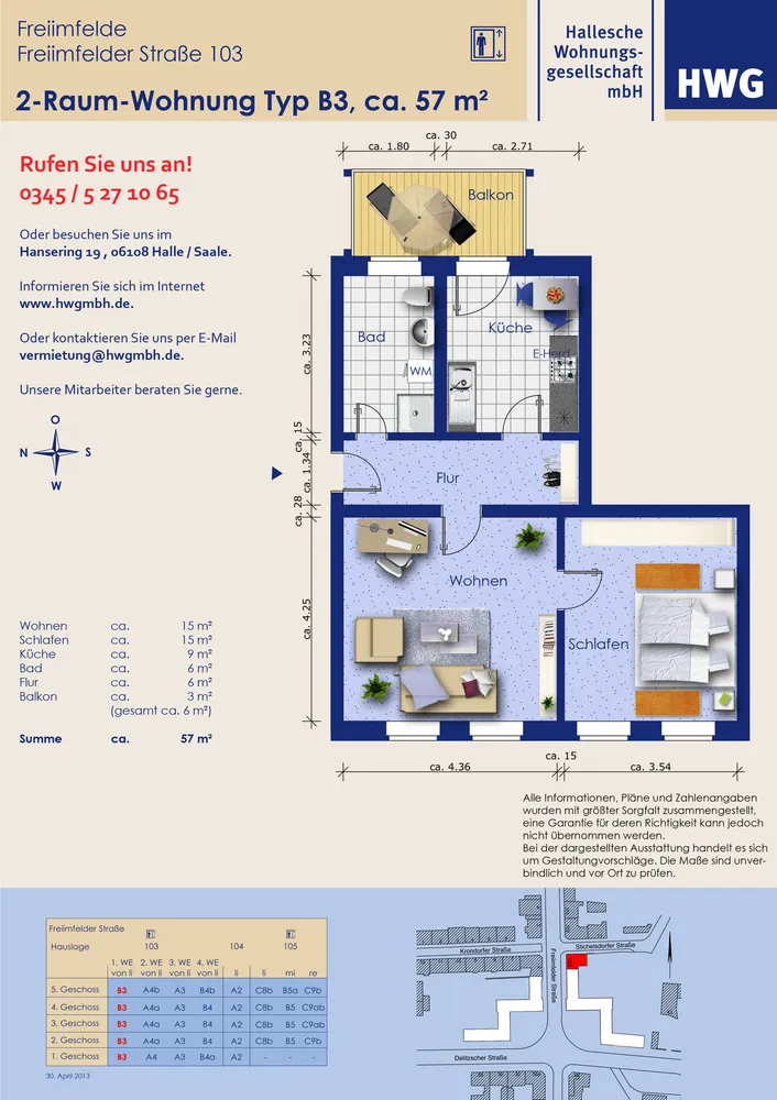 2 Zimmer Wohnung mit 58 m² in Halle (Saale) – Bild 1