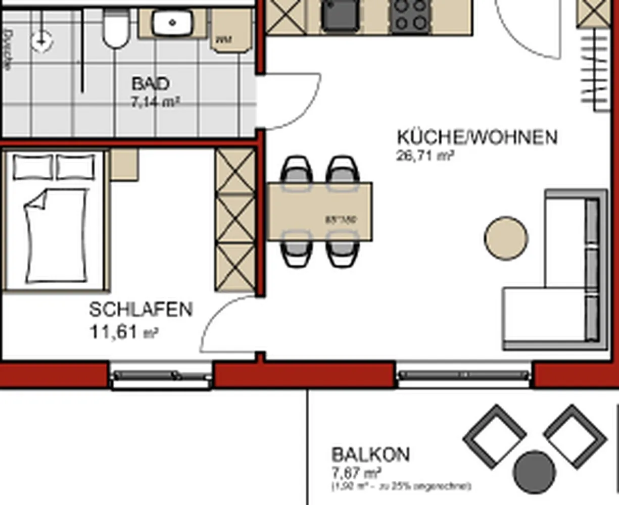 2 Zimmer Wohnung mit 50 m² in Lübeck – Bild 3