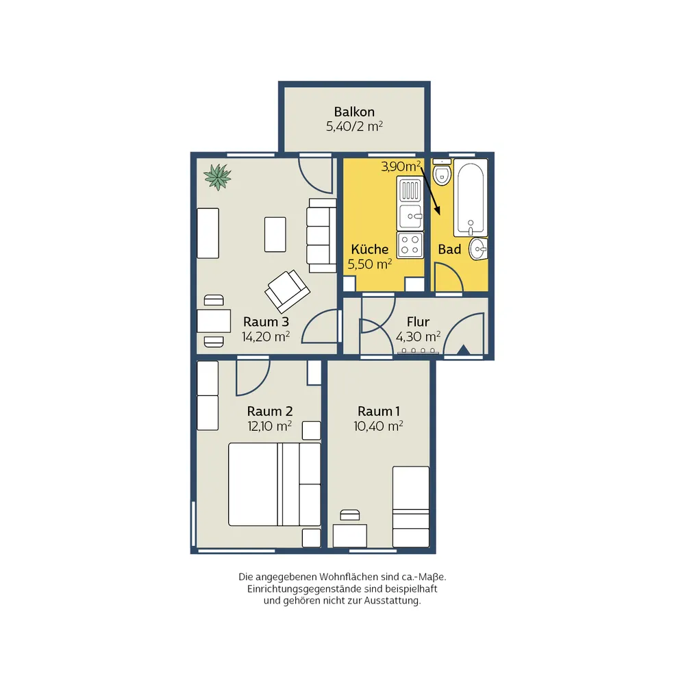 3 Zimmer Wohnung mit 52 m² in Leipzig – Bild 1