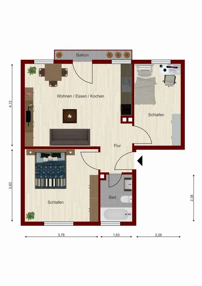 3 Zimmer Wohnung mit 56 m² in Kempten (Allgäu) – Bild 2