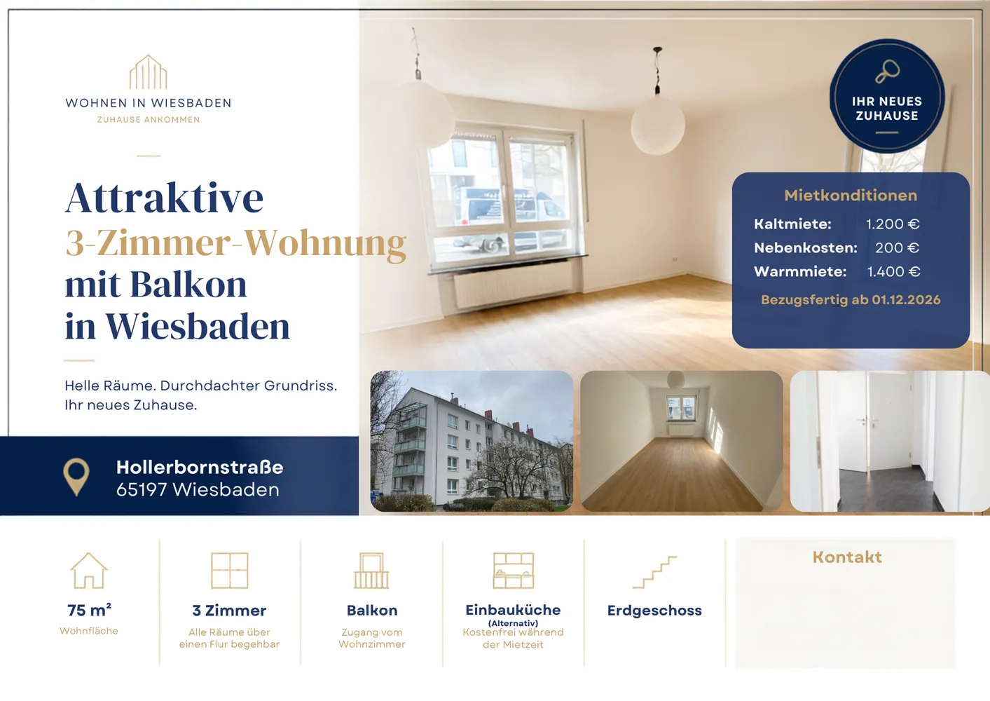3 Zimmer Wohnung mit 75 m² in Wiesbaden – Bild 1