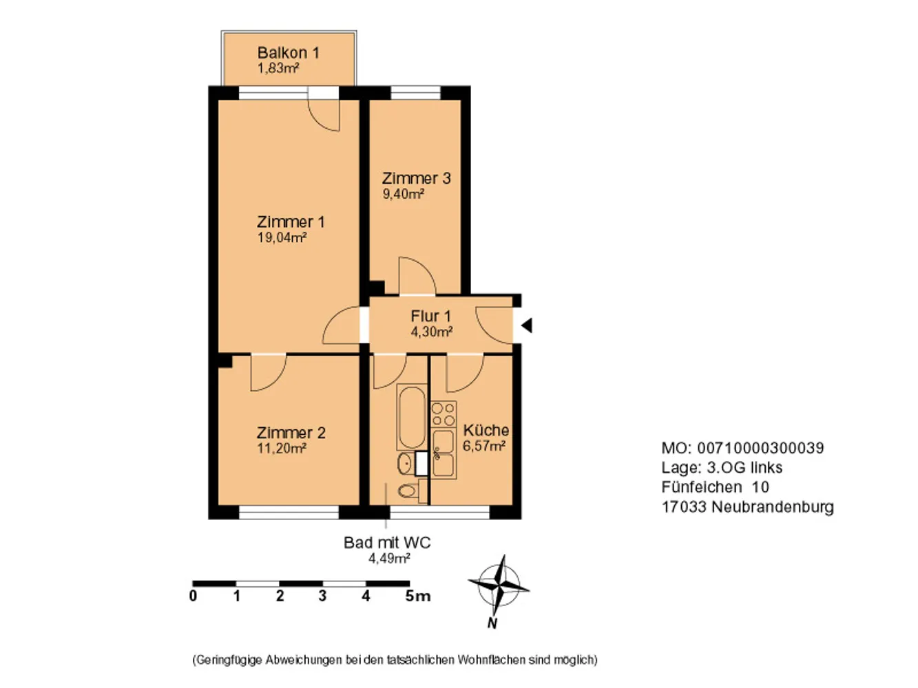 3 Zimmer Wohnung mit 59 m² in Neubrandenburg – Bild 5