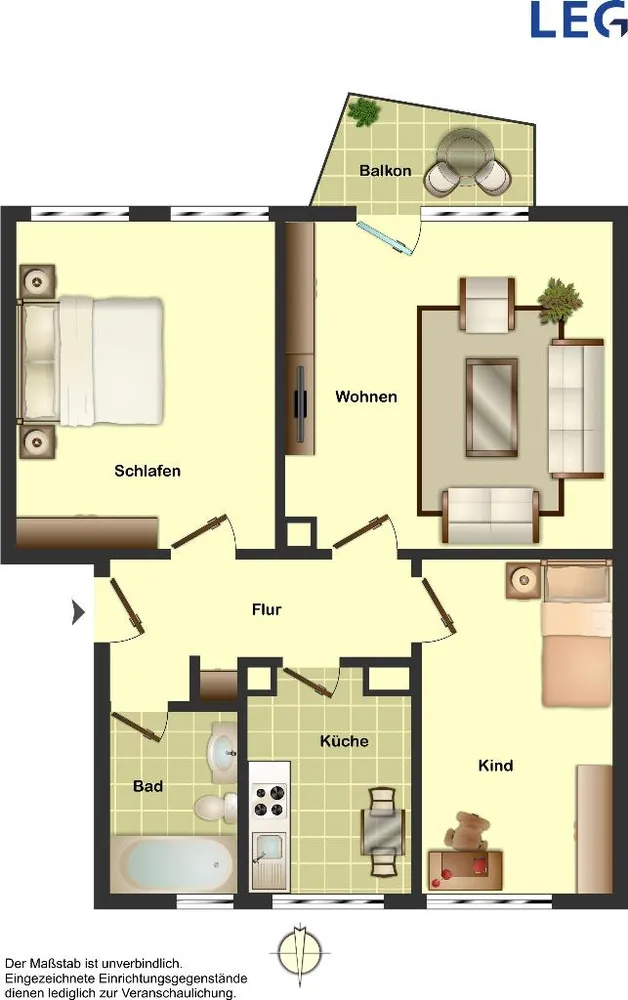 3 Zimmer Wohnung mit 58 m² in Hamm – Bild 2