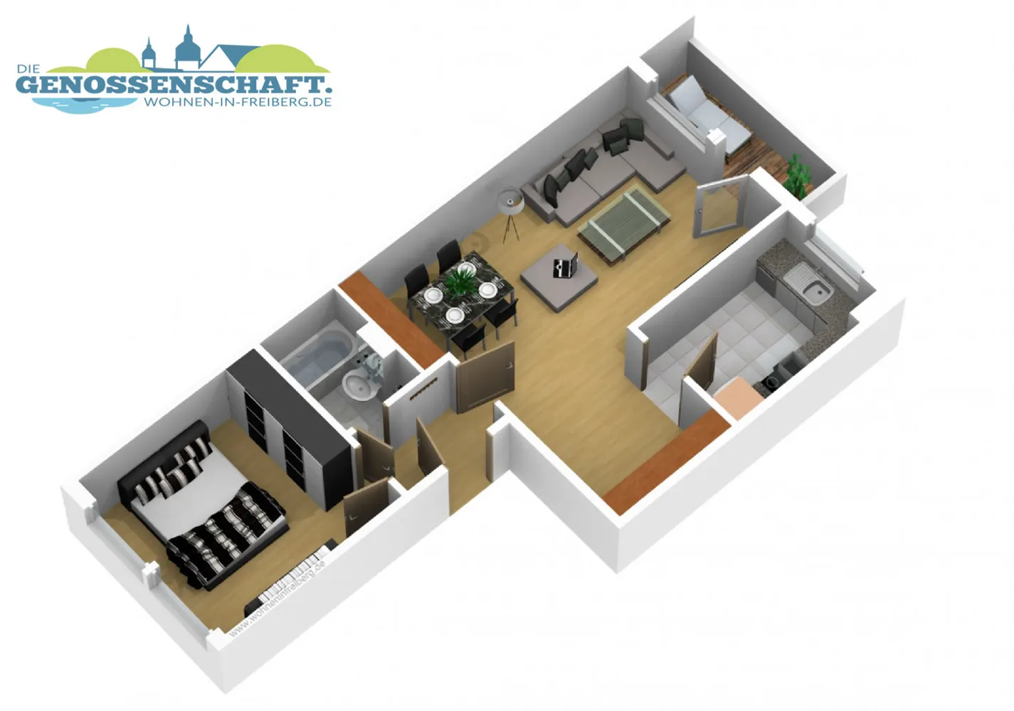 2 Zimmer Wohnung mit 54 m² in Freiberg – Bild 2