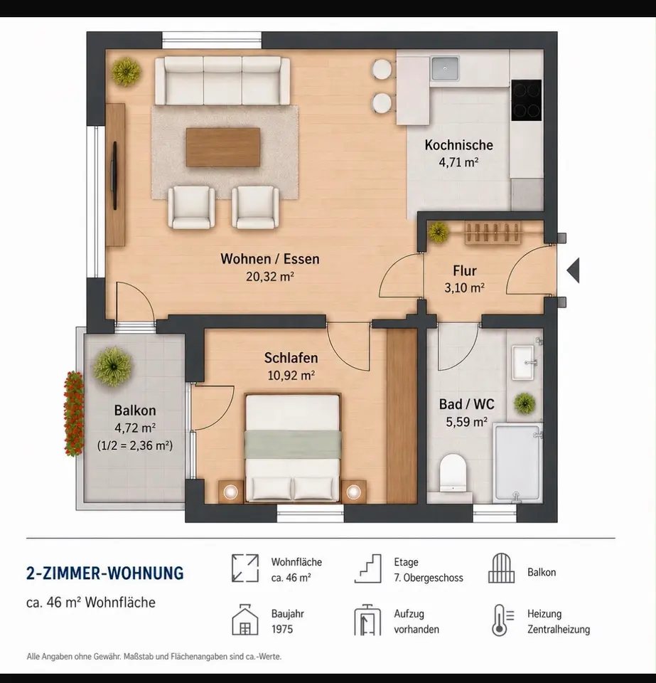 2 room apartment with 46 m² in Heilbronn – Photo 5