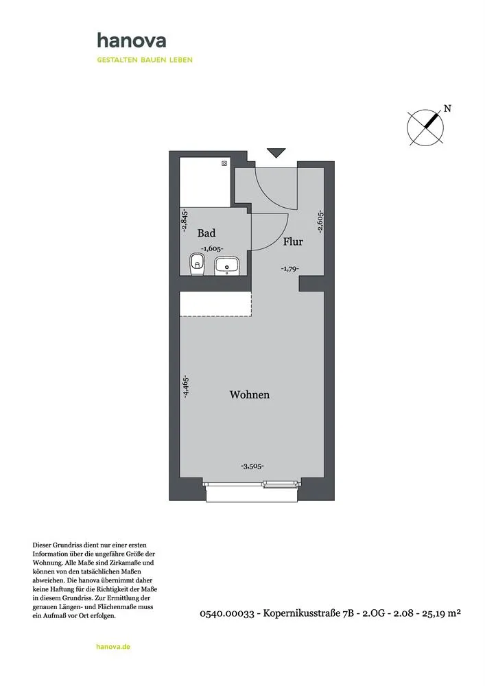 1 Zimmer Wohnung mit 25 m² in Hannover – Bild 2