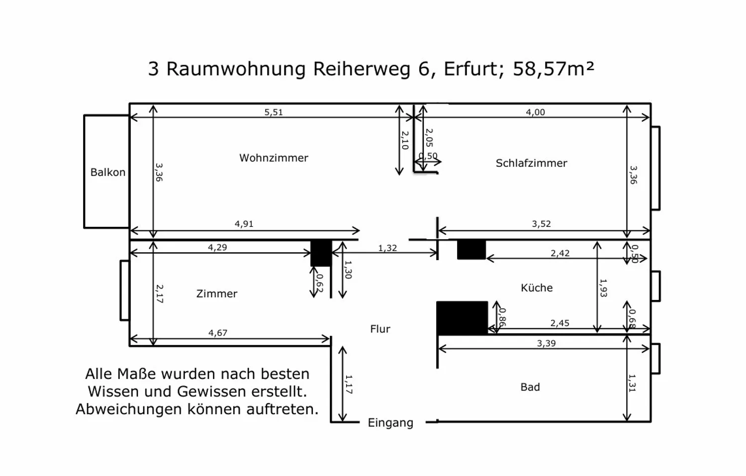 3 Zimmer Wohnung mit 59 m² in Erfurt – Bild 2